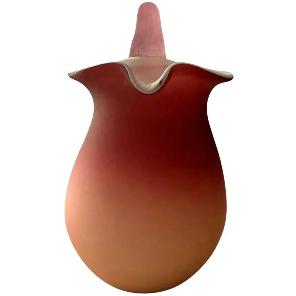 Vintage Peachblow-Style Satin Cased Glass Creamer Pitcher Applied Handle 5.25